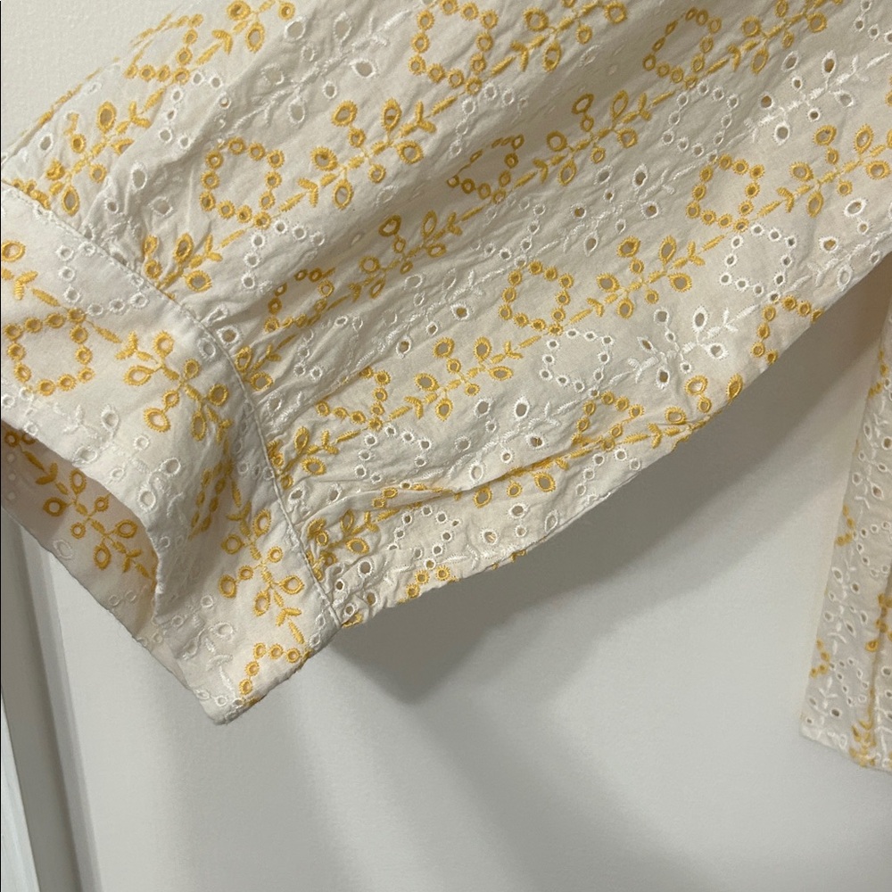 Karen Kane Tie Front Blouse Women’s L Tropic Sun Eyelet Bell Sleeves Spring NWT - Picture 14 of 15